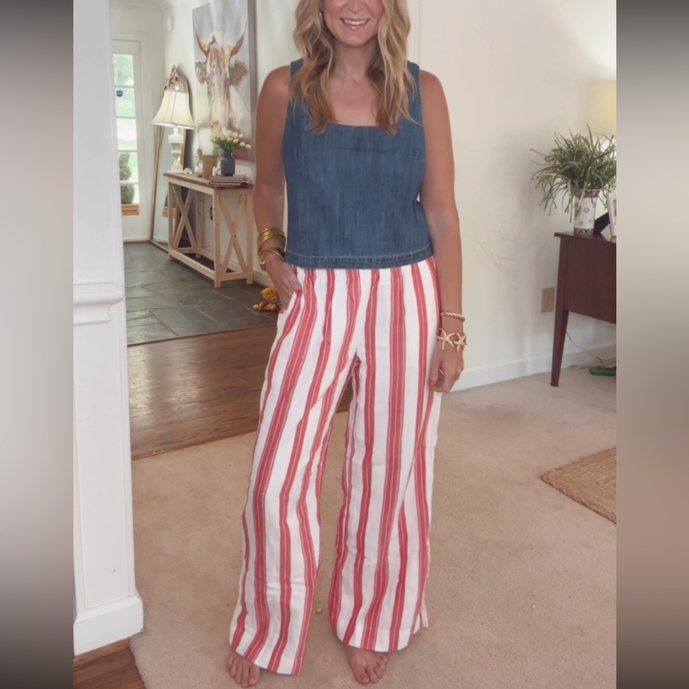Old Navy Red and White Striped Linen Pants